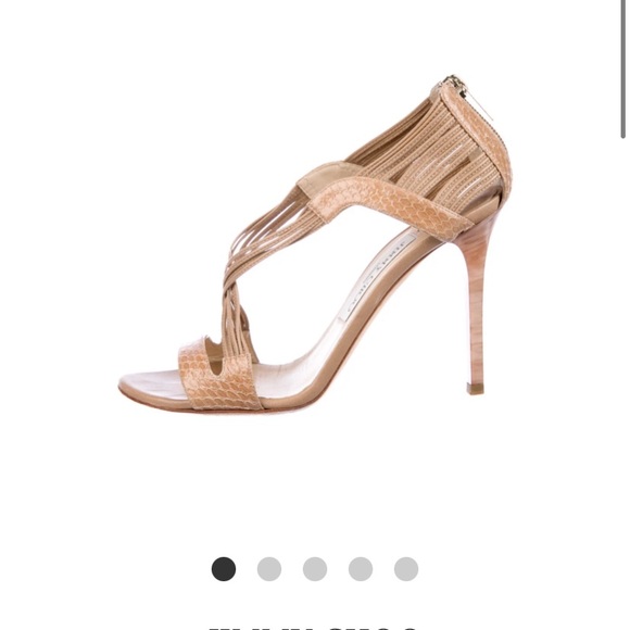EUC Jimmy Choo neutral snakeskin sandal strappy heel - Picture 2 of 5